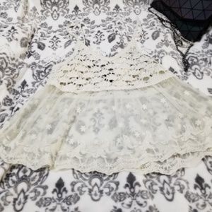 NWOT Beige Lace and Crochet See- through Tank Top